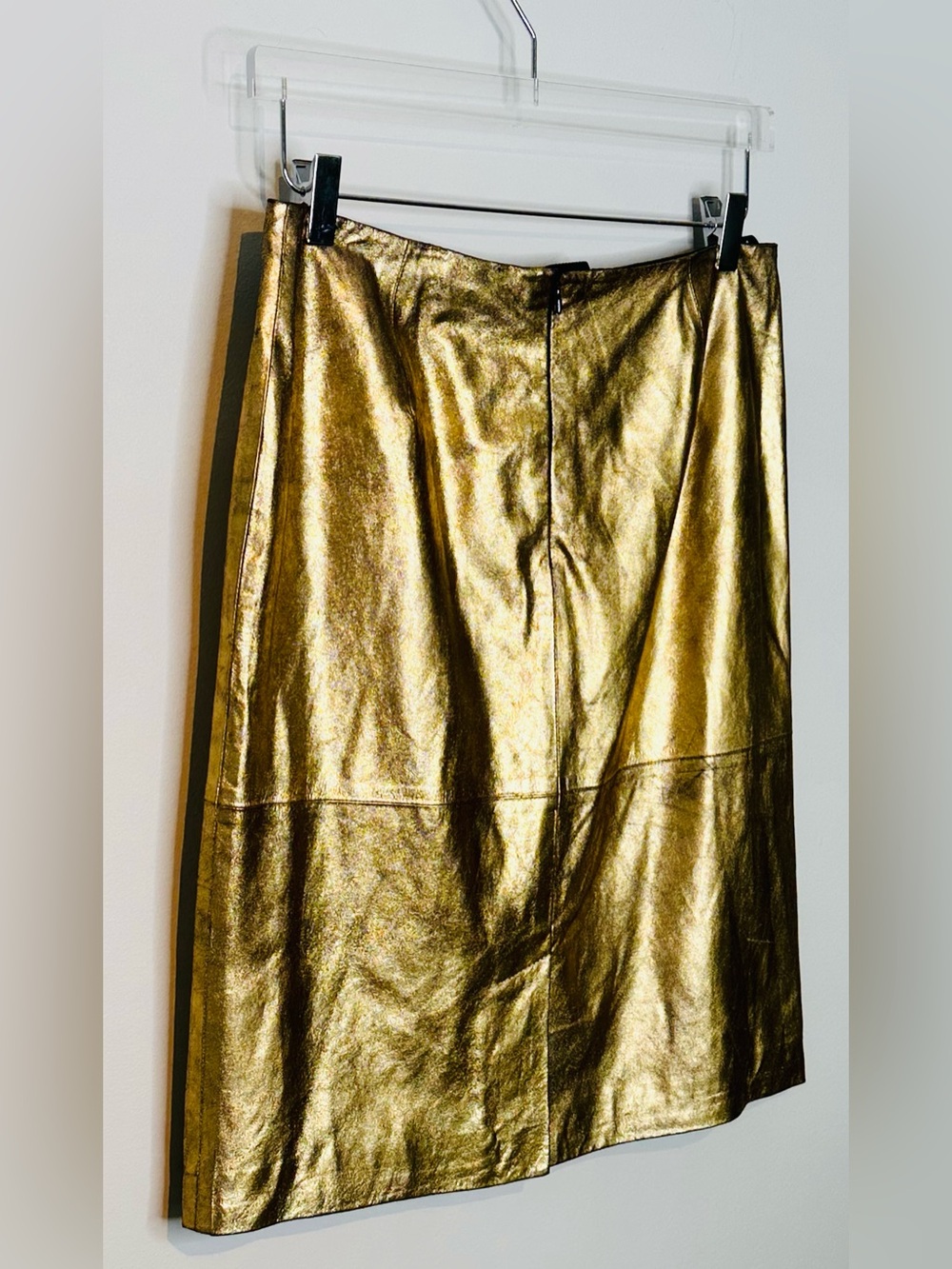 Doncaster Gold Metallic Leather Pencil Straight Skirt - Picture 5 of 10